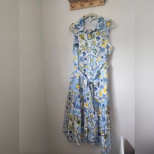 NWOT J. Crew Coastal Lemon Print Cotton Ruffle Dress (Size 10)